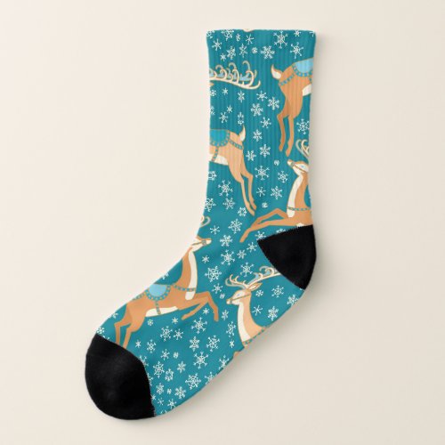Christmas Reindeer Vintage Seamless Pattern Socks
