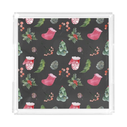 Christmas Reindeer Watercolor Seamless Pattern Acrylic Tray