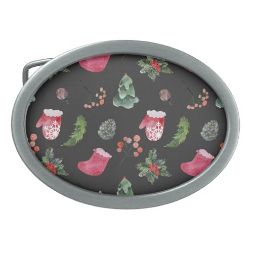 Christmas Reindeer Watercolor Seamless Pattern Belt Buckle