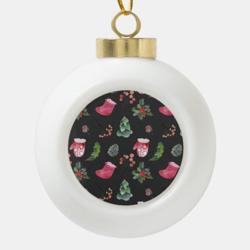 Christmas Reindeer Watercolor Seamless Pattern Ceramic Ball Christmas Ornament