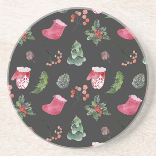 Christmas Reindeer Watercolor Seamless Pattern Coaster