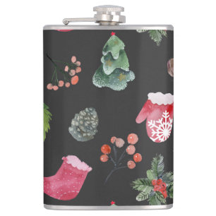 Christmas Reindeer: Watercolor Seamless Pattern Flask