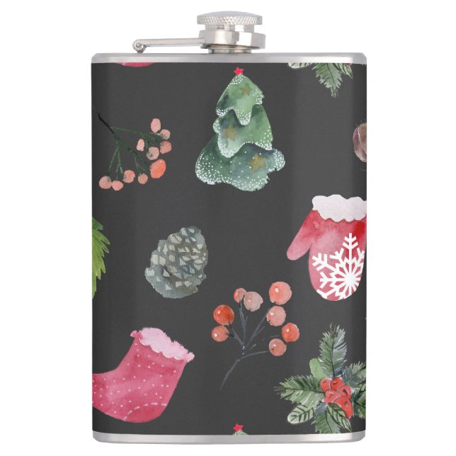 Christmas Reindeer: Watercolor Seamless Pattern Flask (Front)