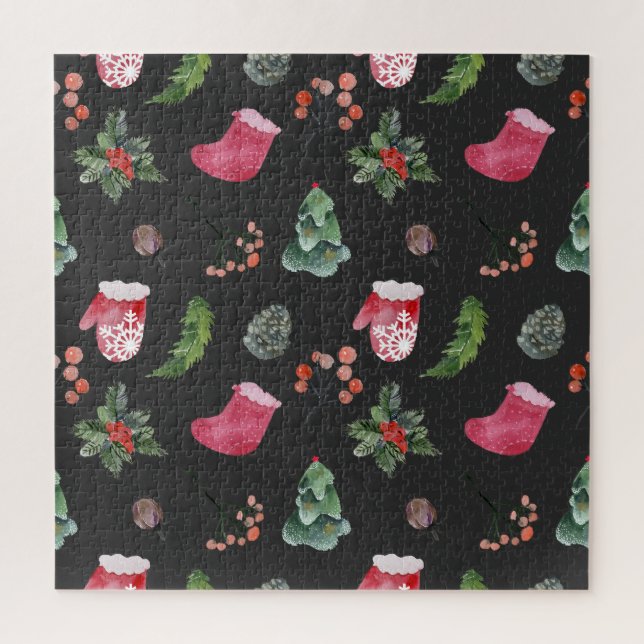 Christmas Reindeer: Watercolor Seamless Pattern Jigsaw Puzzle (Vertical)