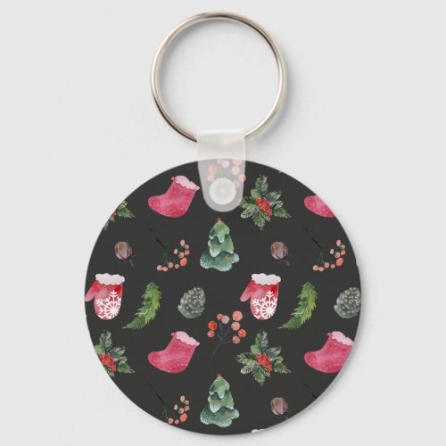Christmas Reindeer Watercolor Seamless Pattern Keychain