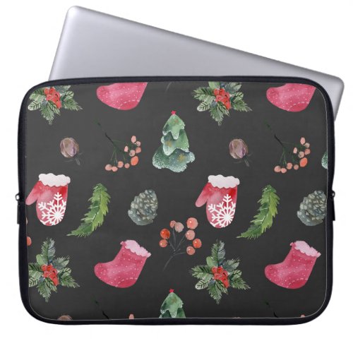 Christmas Reindeer Watercolor Seamless Pattern Laptop Sleeve