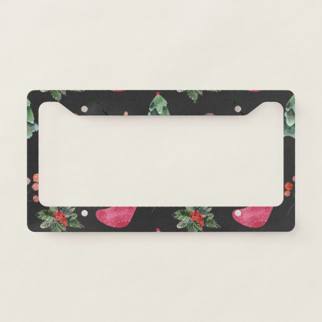 Christmas Reindeer: Watercolor Seamless Pattern License Plate Frame (Front)
