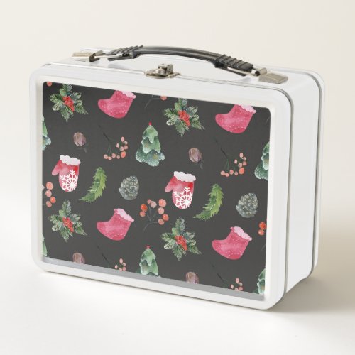 Christmas Reindeer Watercolor Seamless Pattern Metal Lunch Box