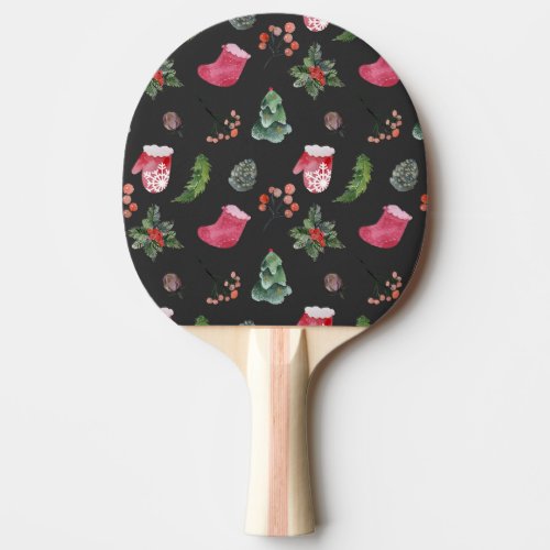 Christmas Reindeer Watercolor Seamless Pattern Ping Pong Paddle