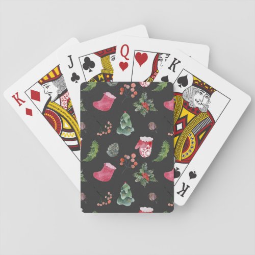 Christmas Reindeer Watercolor Seamless Pattern Playing Cards