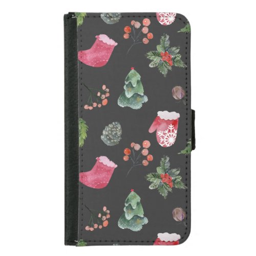 Christmas Reindeer Watercolor Seamless Pattern Samsung Galaxy S5 Wallet Case