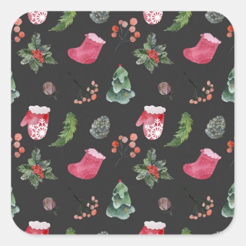 Christmas Reindeer Watercolor Seamless Pattern Square Sticker