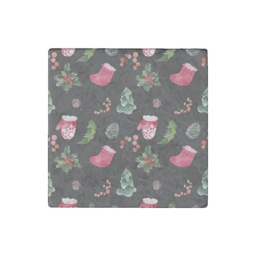 Christmas Reindeer Watercolor Seamless Pattern Stone Magnet