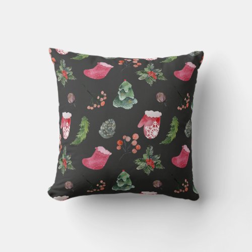 Christmas Reindeer Watercolor Seamless Pattern Throw Pillow