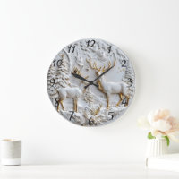 Christmas Reindeer Winter Magic Large Clock