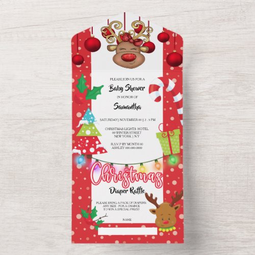 Christmas reindeer winter snow baby shower party all in one invitation