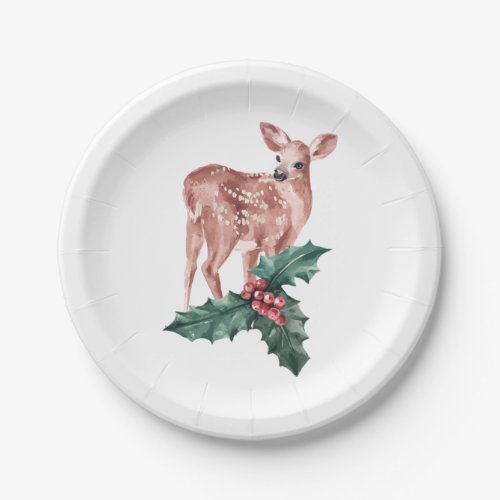 Christmas Reindeer Winter Wedding Floral Deer Paper Plates