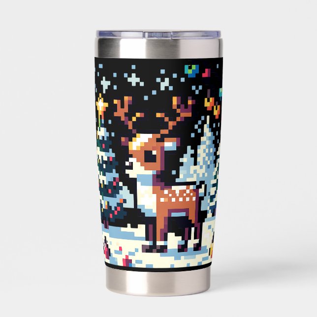 Christmas Reindeer Winter Wonderland Pixel Art Insulated Tumbler (Back)