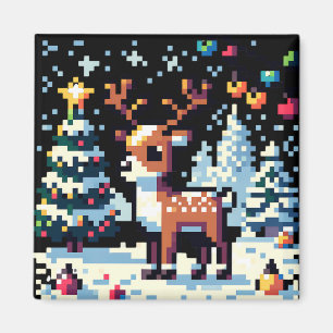 Christmas Reindeer Winter Wonderland Pixel Art Magnet