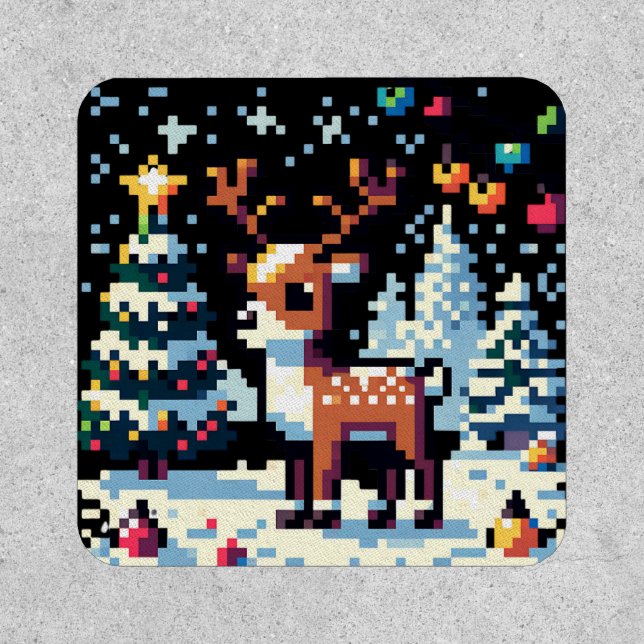 Christmas Reindeer Winter Wonderland Pixel Art Patch (Front)