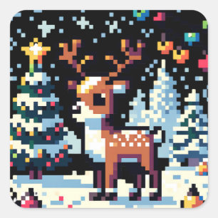 Christmas Reindeer Winter Wonderland Pixel Art Square Sticker
