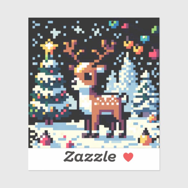 Christmas Reindeer Winter Wonderland Pixel Art Sticker (Sheet)