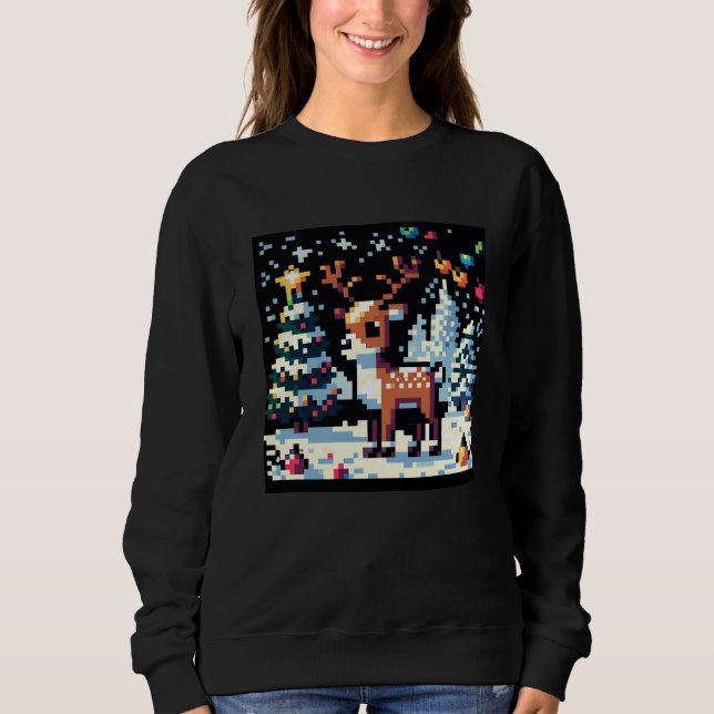 Christmas Reindeer Winter Wonderland Pixel Art Sweatshirt (Front)
