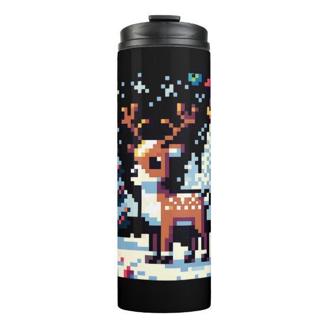 Christmas Reindeer Winter Wonderland Pixel Art Thermal Tumbler (Front)