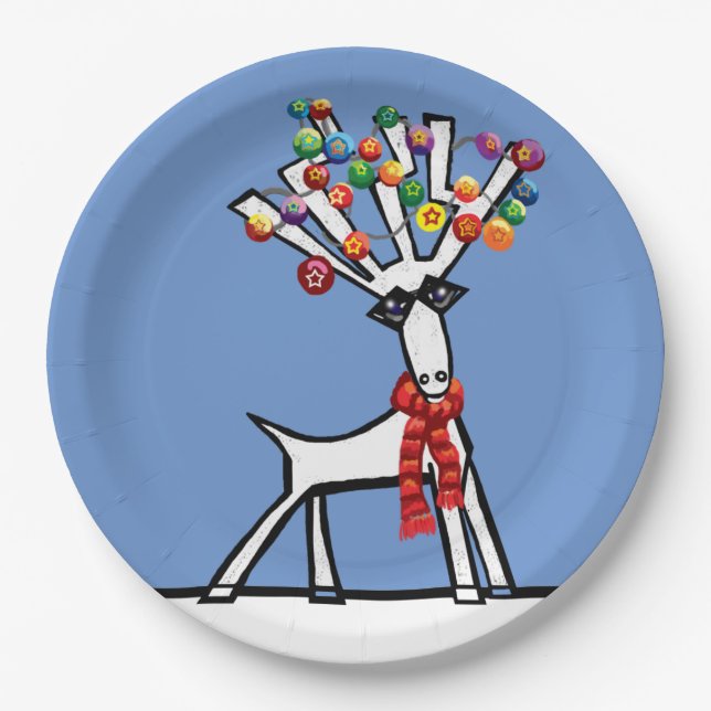 Christmas reindeer with bauble decorations paper plates (Front)