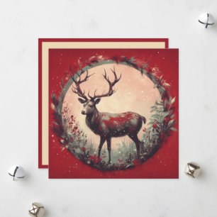 Christmas Reindeer with Holiday Wreath Card