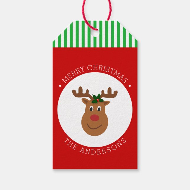 Christmas Reindeer with Holly Gift Tags (Front)