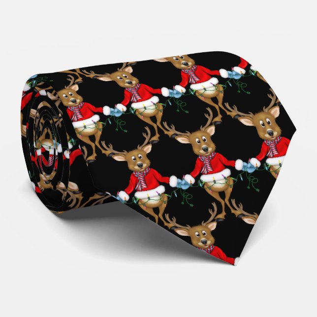 Christmas reindeer with light string neck tie (Rolled)