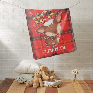 Christmas Reindeer With Plaid Background Baby Blanket