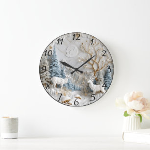 Christmas Reindeer with Snowflakes Large Clock