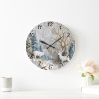 Christmas Reindeer with Snowflakes Large Clock