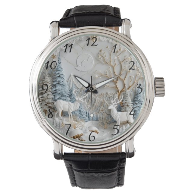 Christmas Reindeer with Snowflakes Watch (Front)