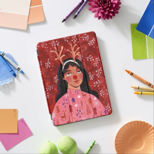 Christmas reindeer woman portrait iPad air cover