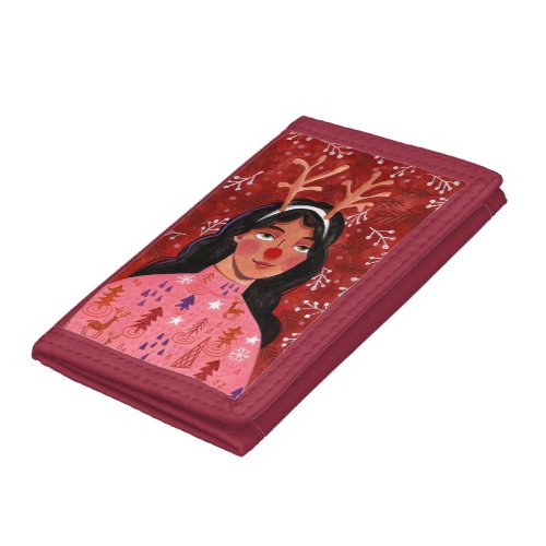 Christmas reindeer woman portrait  trifold wallet