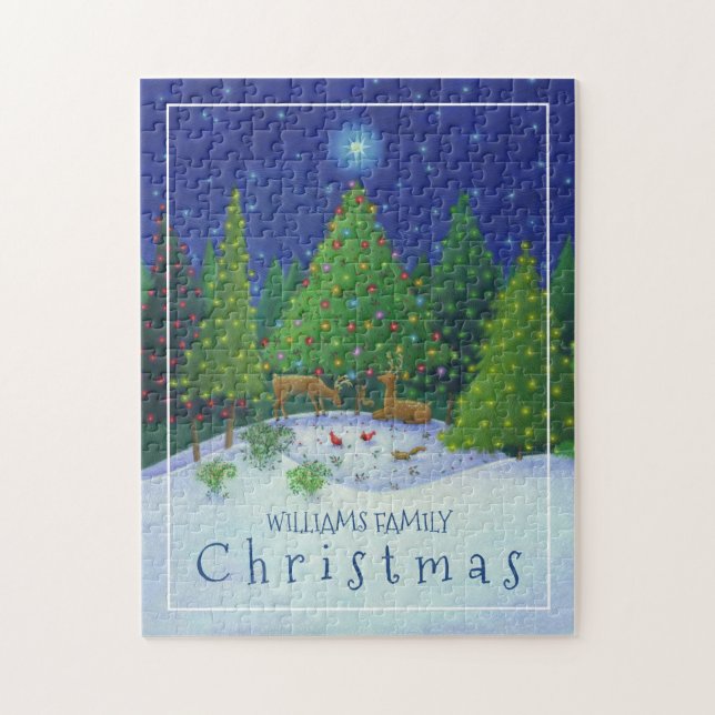 Christmas Reindeer Woodland Animals Family Name Jigsaw Puzzle (Vertical)