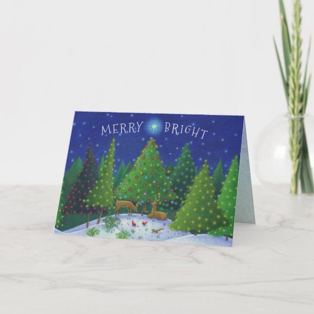 Christmas Reindeer Woodland Animals Merry Bright Holiday Card (Front)