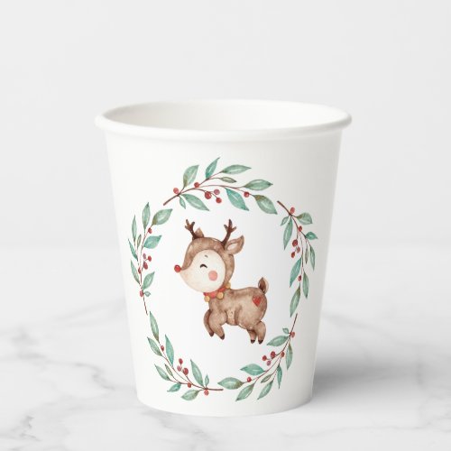 Christmas Reindeer wreath First Birthday Paper Cups