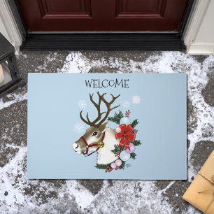 Christmas Reindeer Wreath Ornaments Doormat