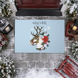Christmas Reindeer Wreath Ornaments Doormat