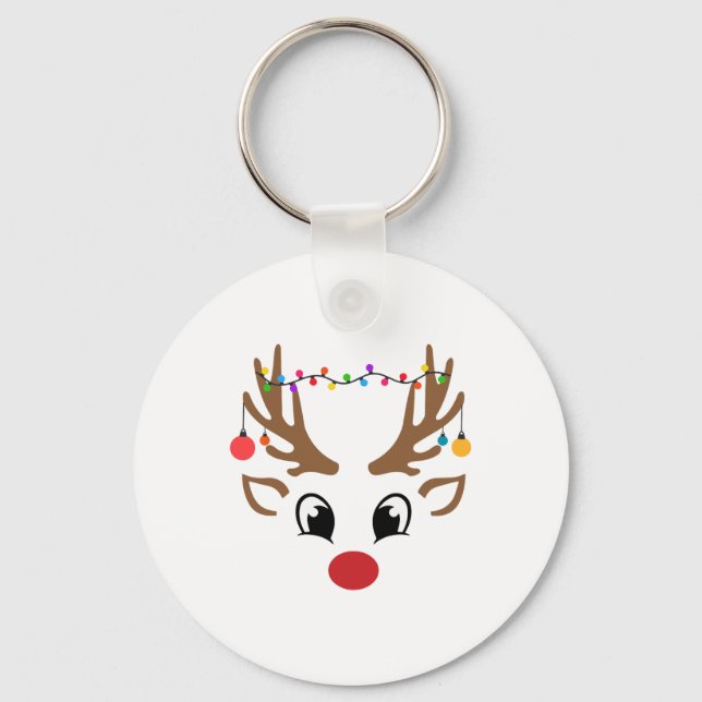 Christmas Reindeer Xmas Light Family Matching Men  Keychain (Front)
