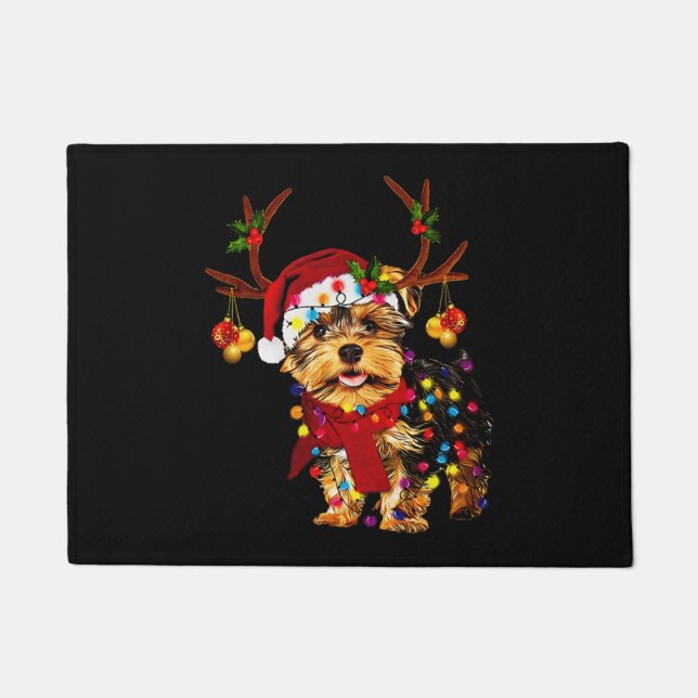 Christmas Reindeer Yorkie   Doormat (Front)