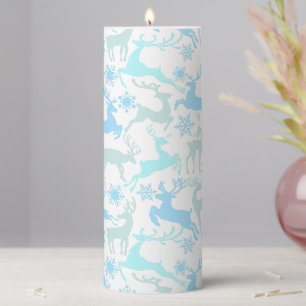 Christmas Reindeers Pattern, light cool shades 01 Pillar Candle