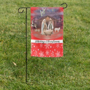 Christmas Religious Flag with Manger Scene