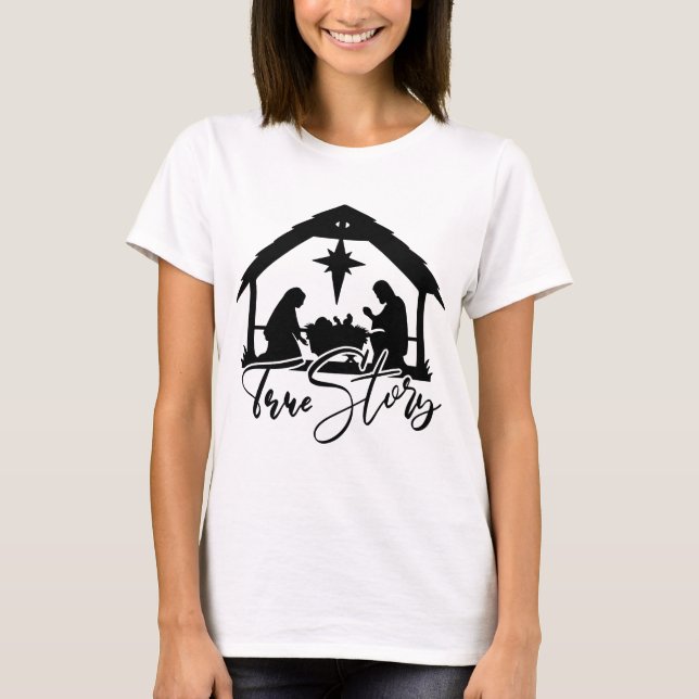 Christmas Religious Manger scene Holiday T-Shirt (Front)