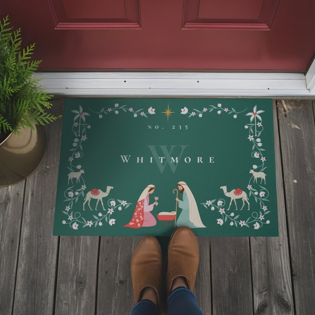  Christmas Religious Nativity Family Name Monogram Doormat (Christmas Religious Nativity Family Name Monogram Doormat)