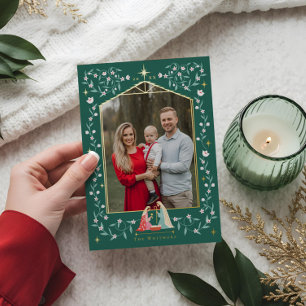 Christmas Religious Nativity Scene Family Photo Foil Holiday Card